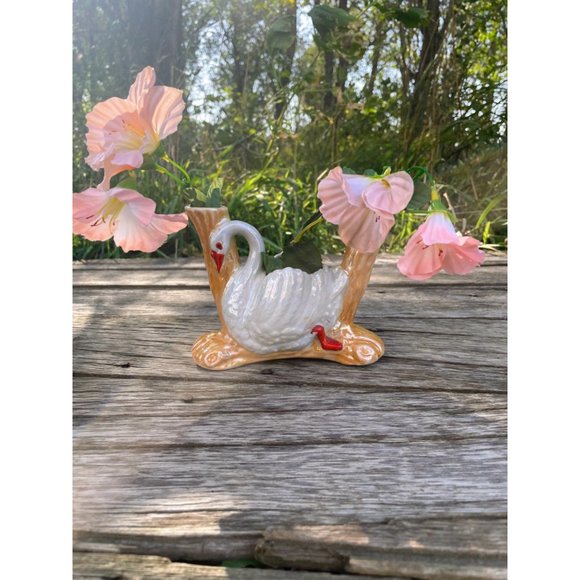 Vintage 1950s Lusterware Swan Planter With Vases - Picture 10 of 13